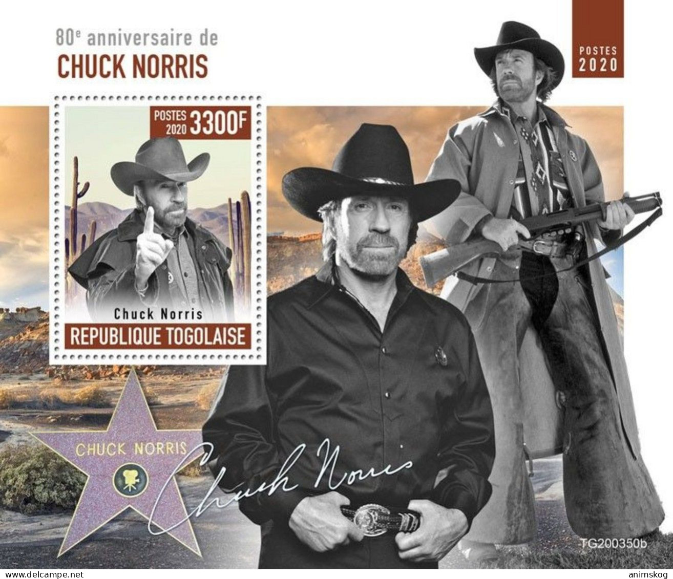 Togo 2020**, 80. Geburtstag Von Chuck Norris / Togo 2020, MNH, Chuck Norris's 80th Birthday - Cactusses