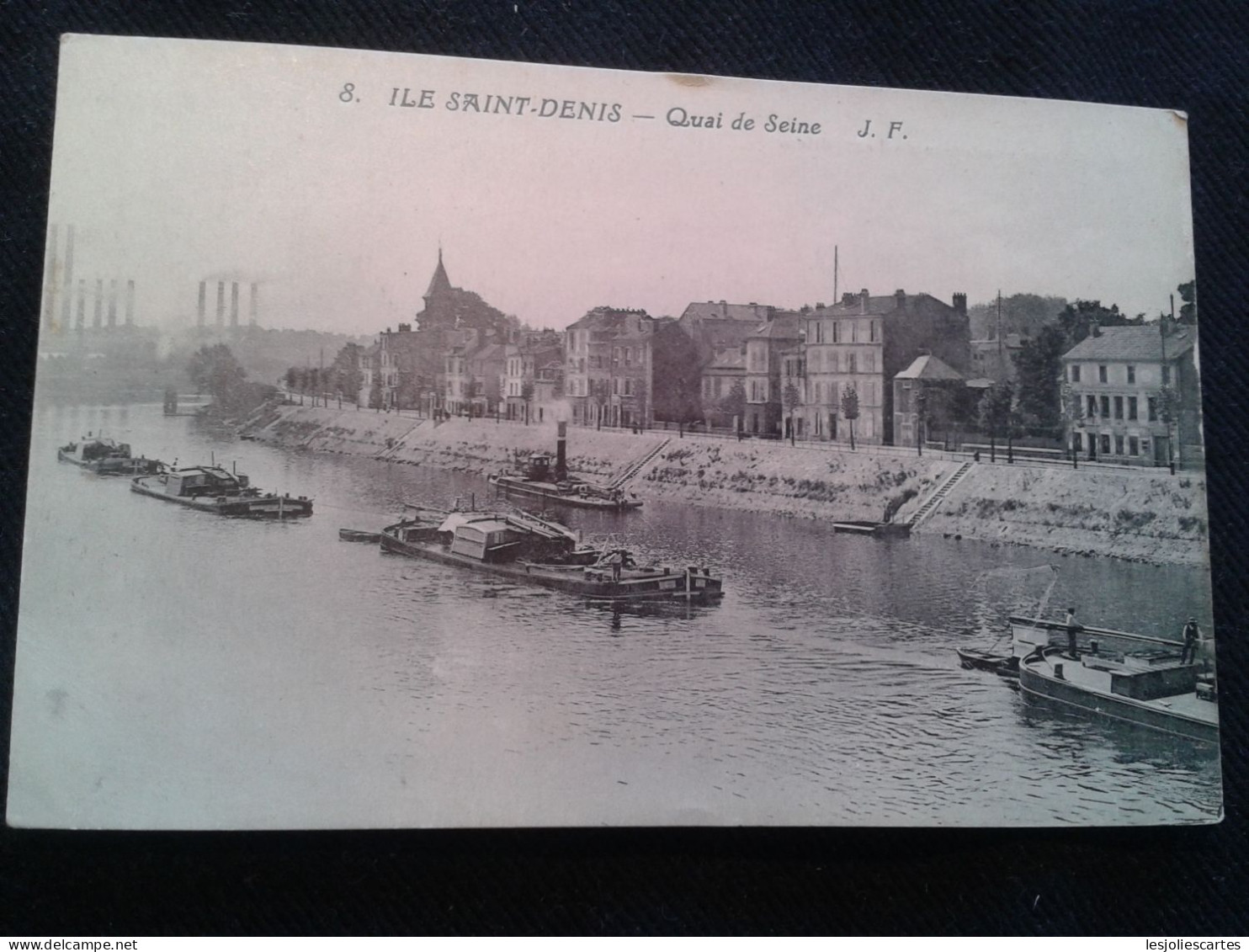 L' ILE SAINT DENIS LE QUAI DE SEINE AVEC PENICHES CARTE POSTALE 93 - L'Ile Saint Denis