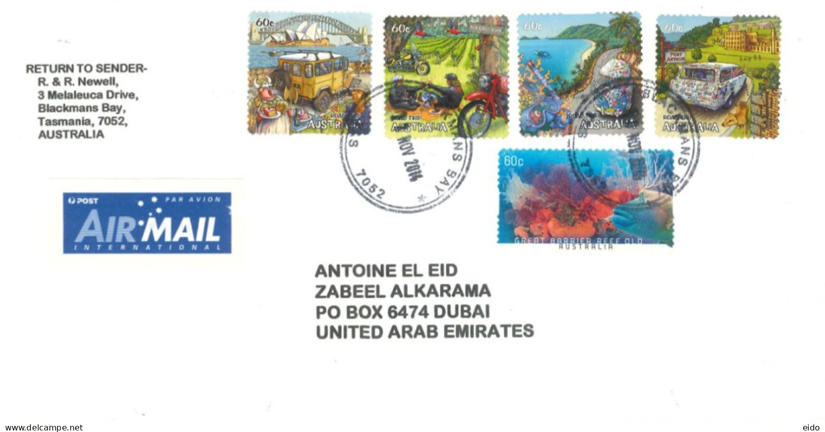 AUSTRALIA  - 2014, STAMPS COVER TO DUBAI. - Cartas & Documentos