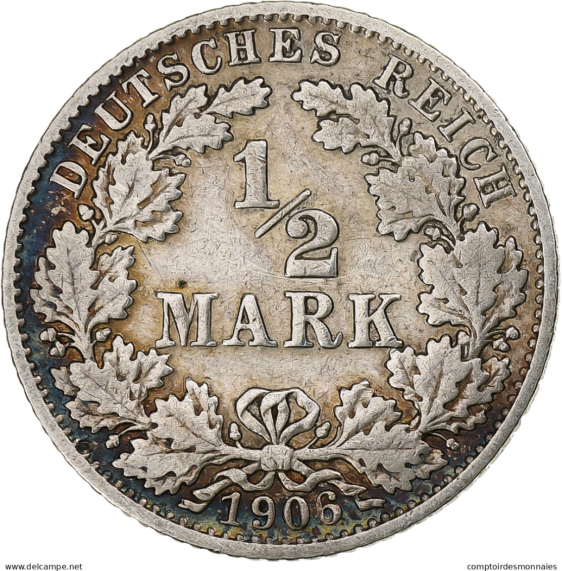 Monnaie, GERMANY - EMPIRE, 1/2 Mark, 1906, Karlsruhe, TB+, Argent, KM:17 - 1/2 Mark
