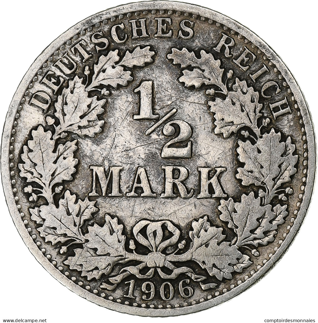 Monnaie, GERMANY - EMPIRE, 1/2 Mark, 1906, Berlin, TB+, Argent, KM:17 - 1/2 Mark