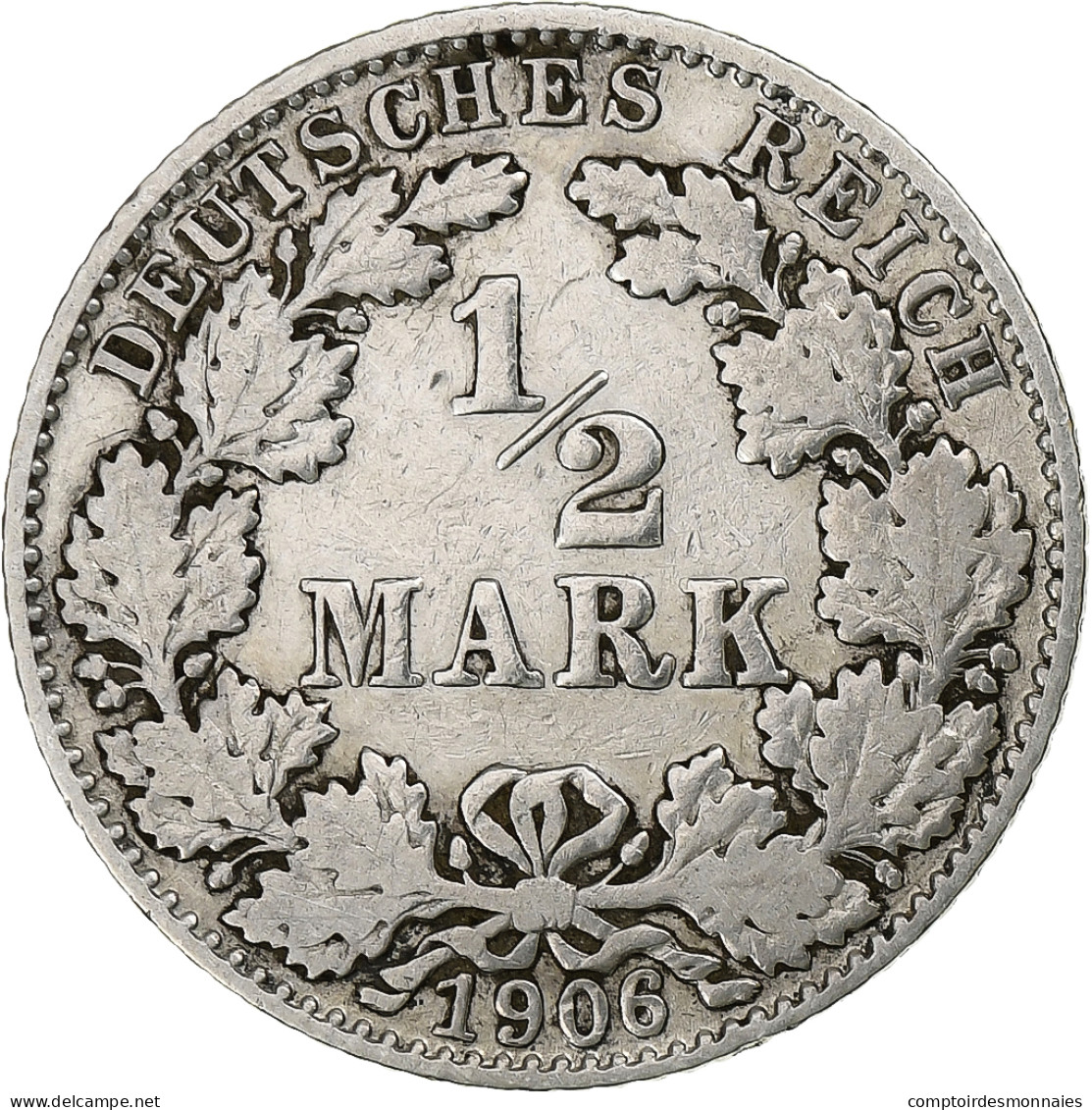 Monnaie, GERMANY - EMPIRE, 1/2 Mark, 1906, Munich, TB+, Argent, KM:17 - 1/2 Mark