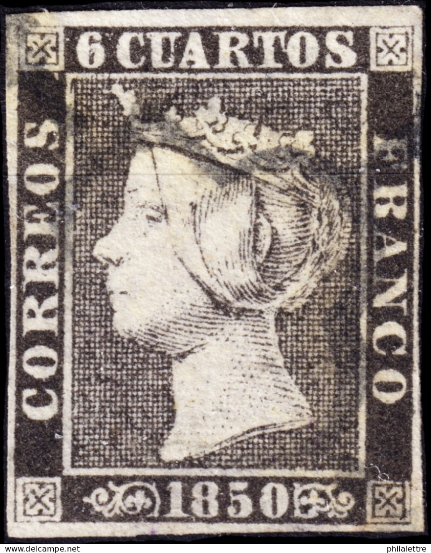 ESPAGNE / ESPANA / SPAIN 1850 Ed.1A 6c Negro (T.II, Pos.18) Papel Delgado - Inutilizado Con Araña Negra - Usati