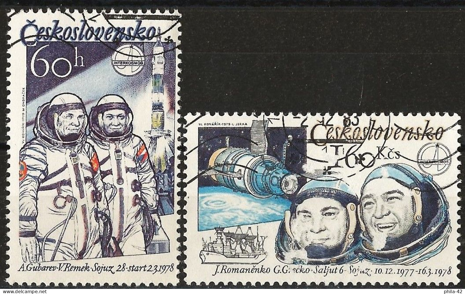 Czechoslovakia 1979 - Mi 2489/90y - YT 2318/19a ( Russian/Czech Space Flight ) Fluorescent Paper - Used Stamps