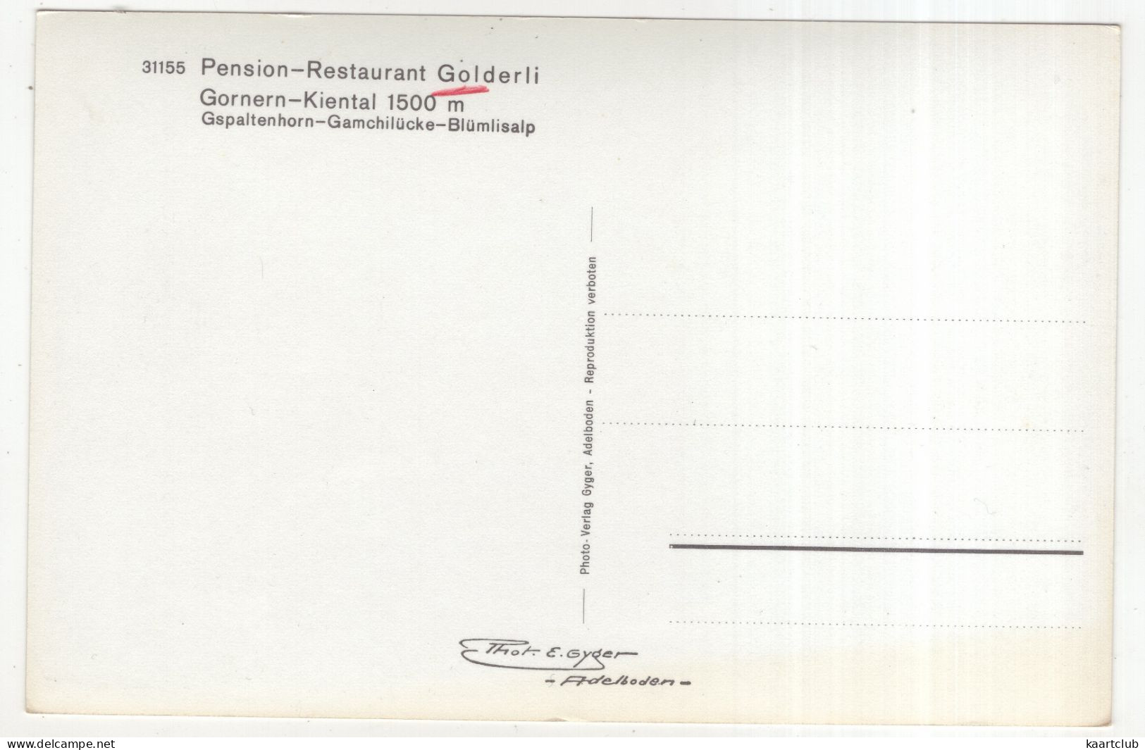 Pension-Restaurant 'Gölderli' - Gornern-Kiental 1500 M - (Schweiz/Suissse) - Reichenbach Im Kandertal