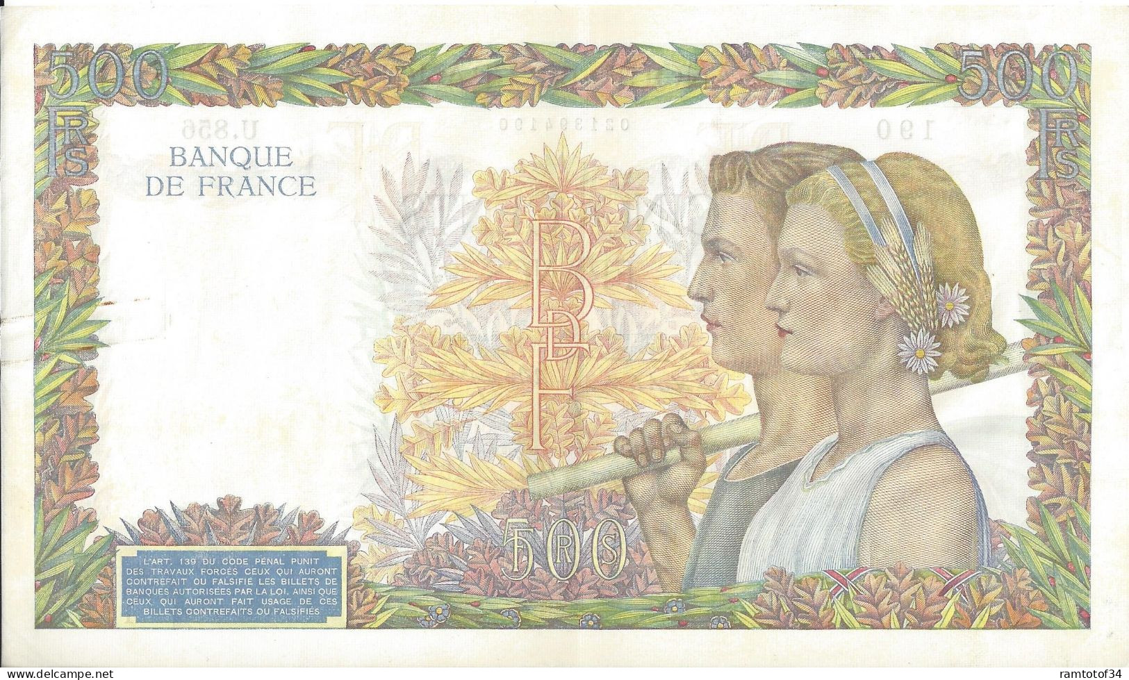 FRANCE - 500 Francs La Paix 25-7-1940 (U.856) - 500 F 1940-1944 ''La Paix''