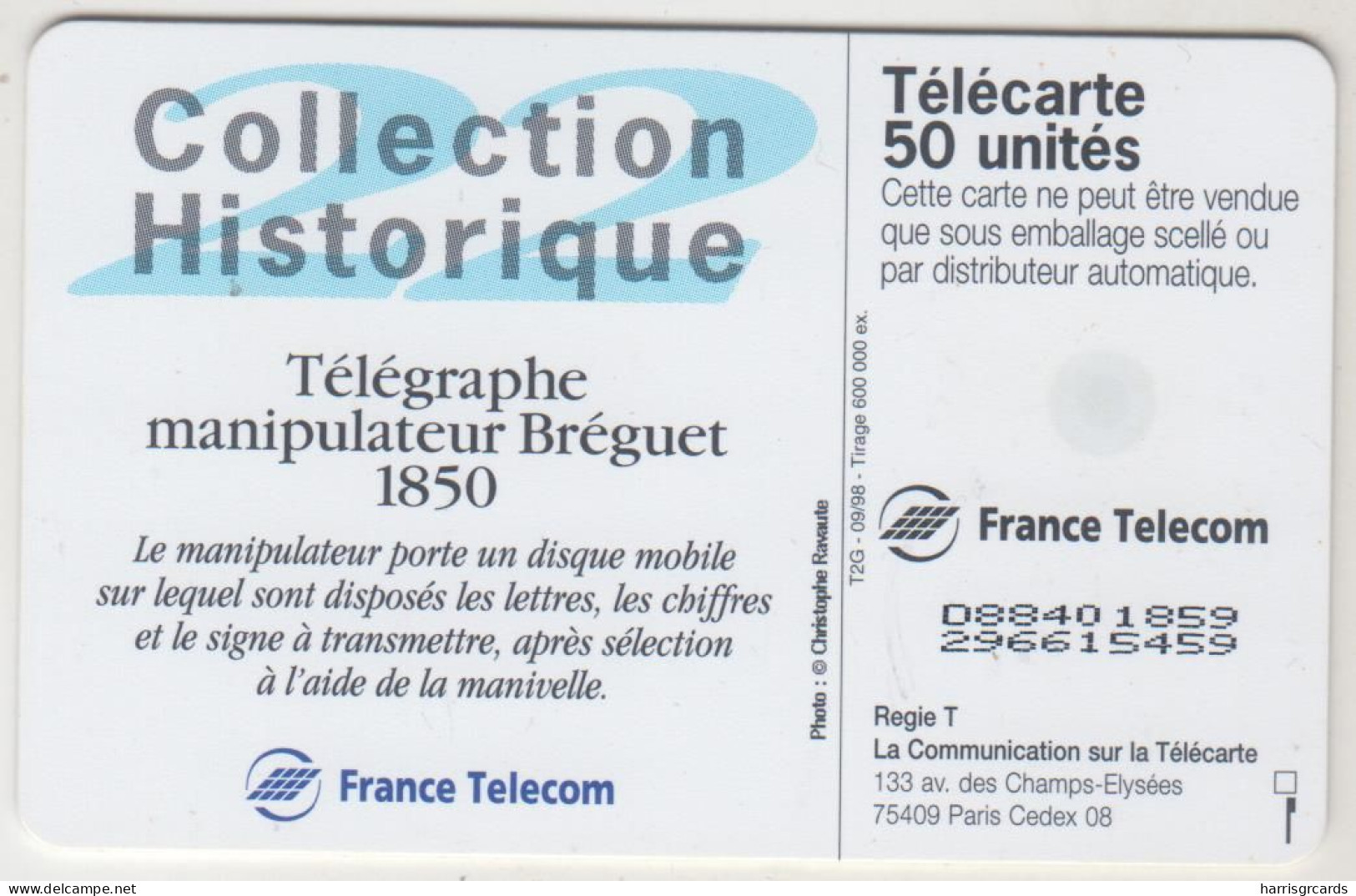 FRANCE - Collection Historique N. 22 - Téléphone Breguet 1850, Chip:OB2, 50U , 09/98, Used - 1997