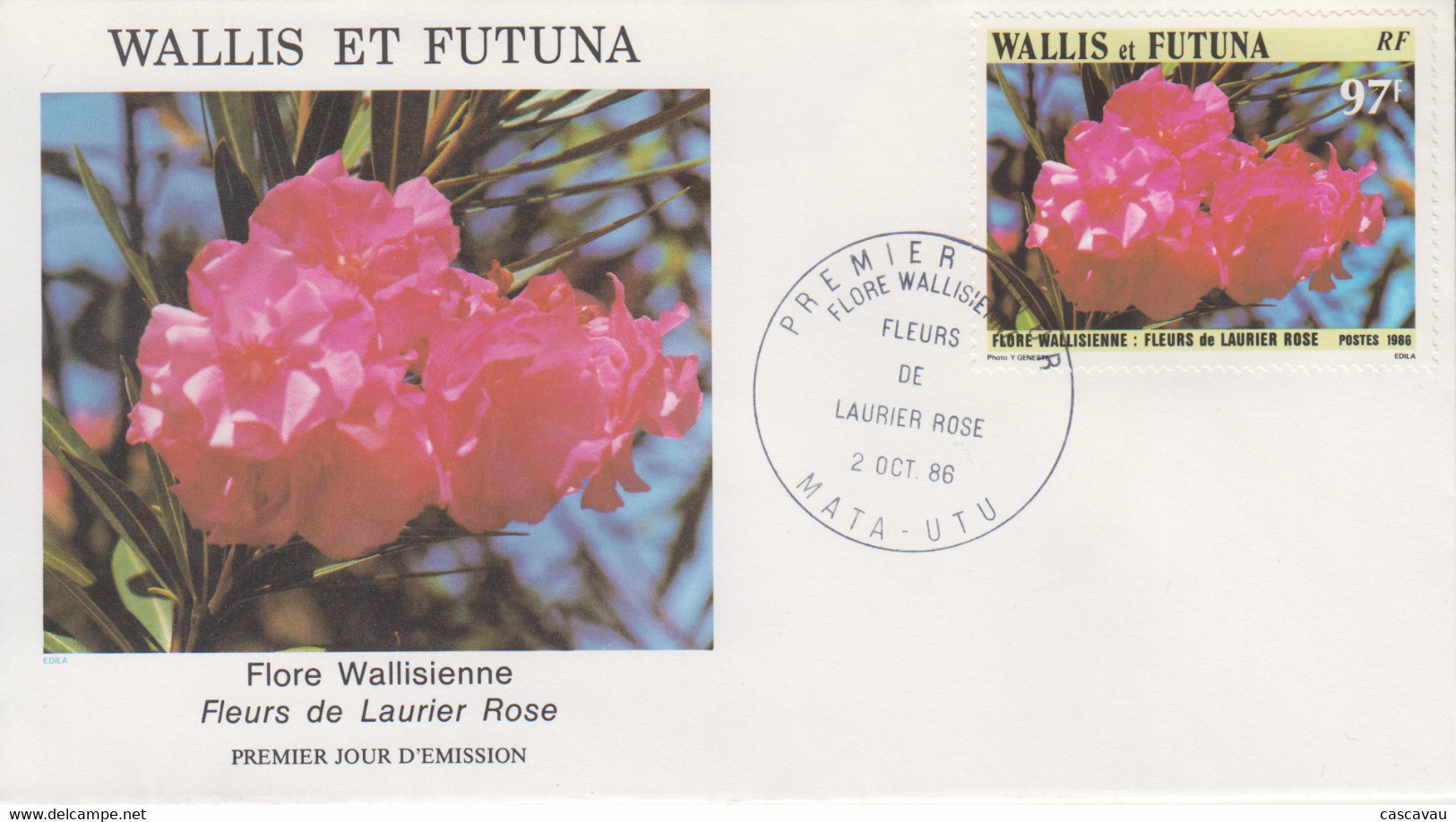 Enveloppe  FDC  1er  Jour    WALLIS  ET  FUTUNA     Fleurs  De  Laurier  Rose    1986 - FDC