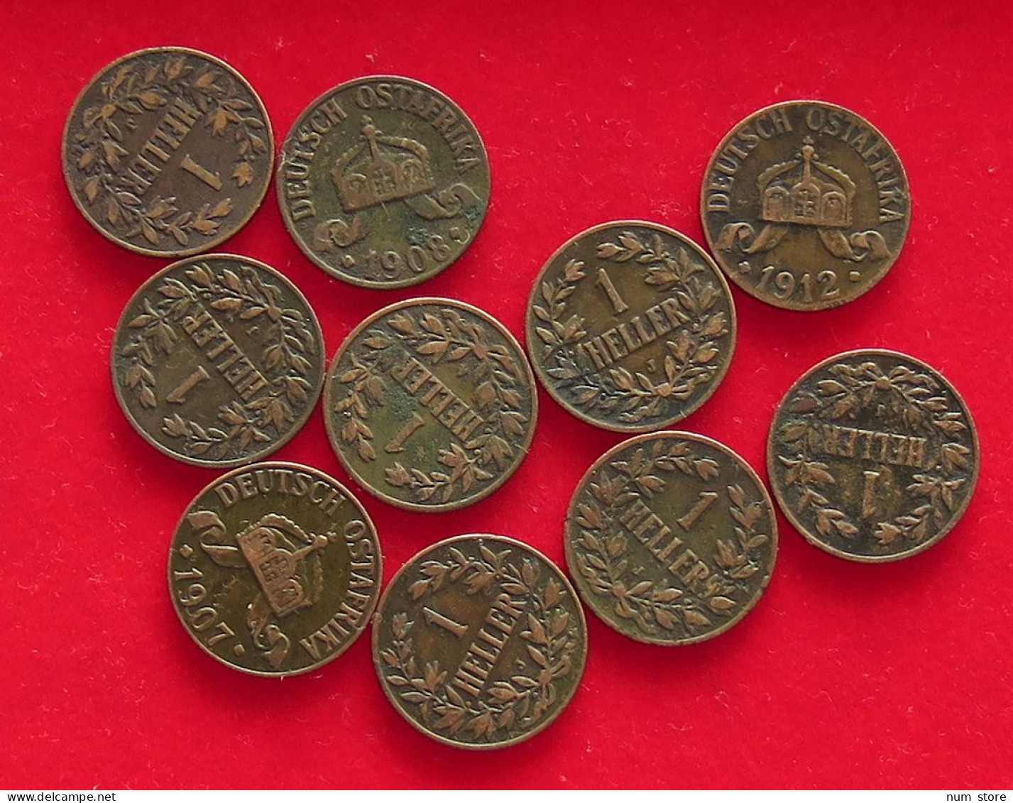 COLLECTION LOT GERMANY EAST AFRICA 1 HELLER 10PC 40G #xx40 1027 - África Oriental Alemana