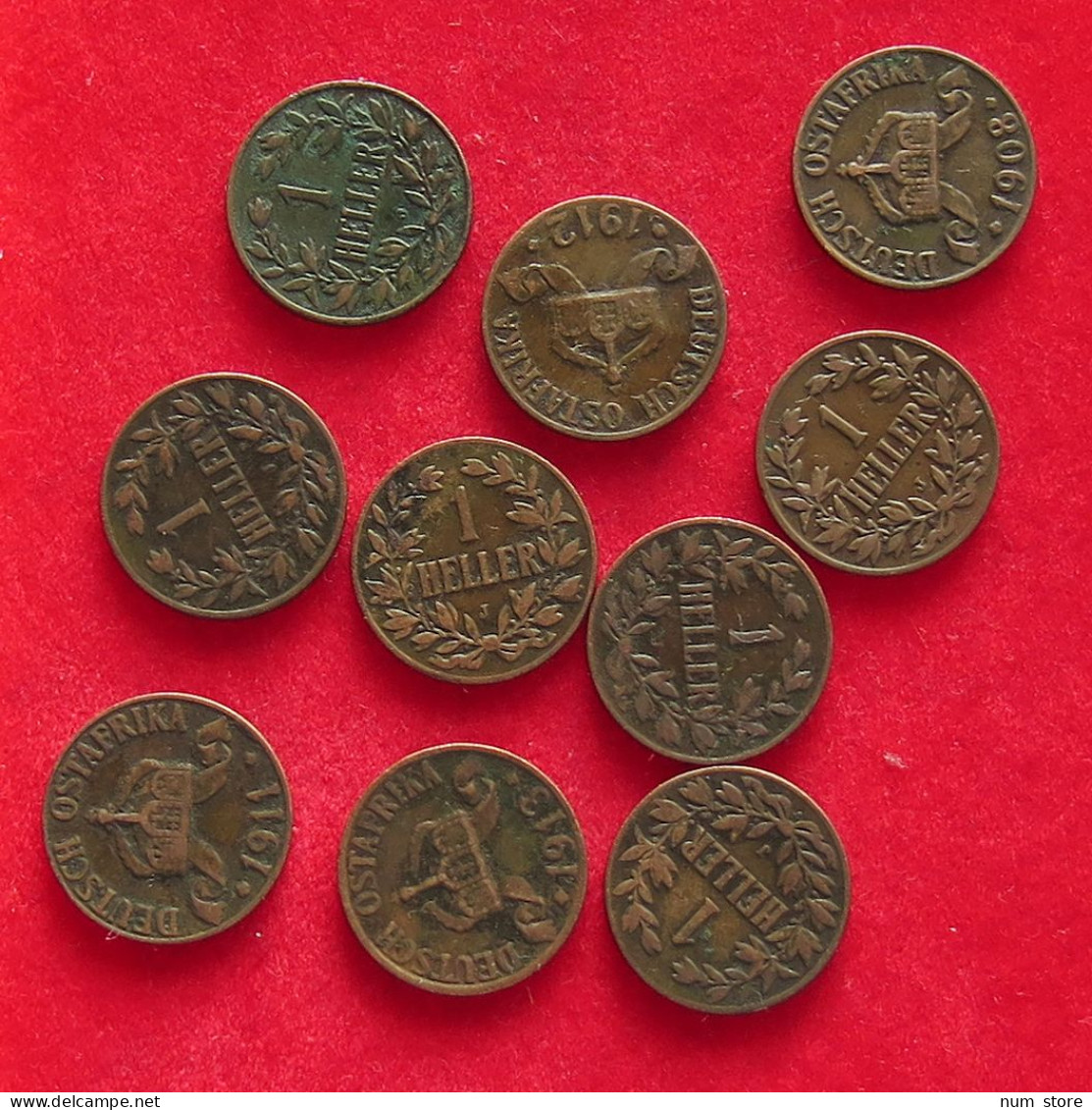 COLLECTION LOT GERMANY EAST AFRICA 1 HELLER 10PC 40G #xx40 1017 - África Oriental Alemana