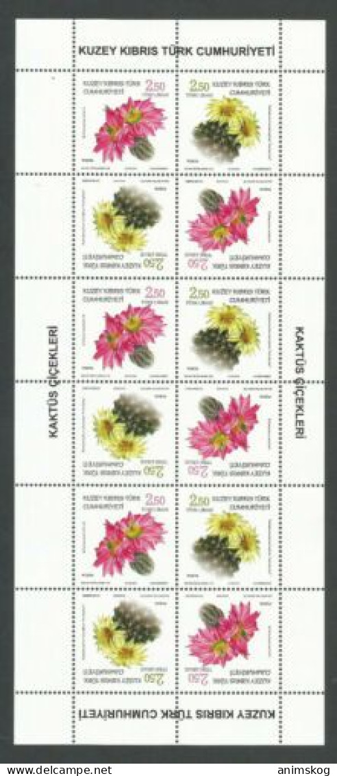 Türkisch Zypern 2019**, Kakteenblüten (12-er Bogen  / Turkish Cyprus 2019, MNH, Cactus Flowers (Sheet Of 12) - Sonstige & Ohne Zuordnung