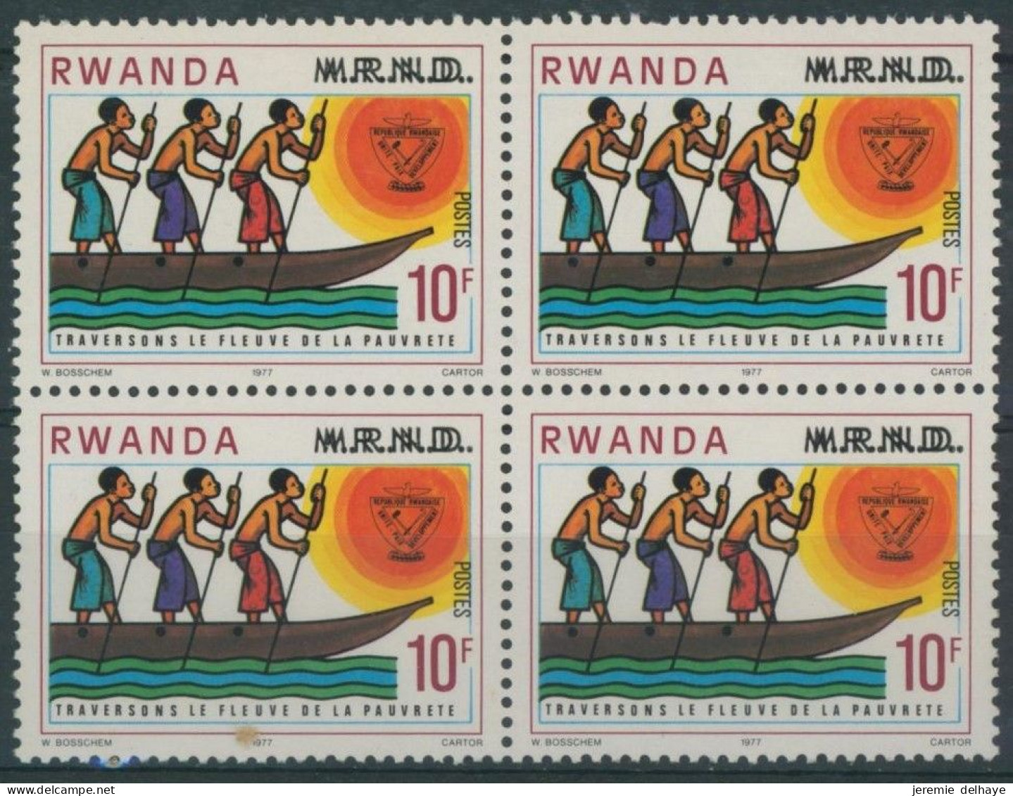 Rwanda (1978) - N°878 En Bloc De 4 (*) Sans Gomme + Surcharge MRND Double / Double Surcharge ! - Unused Stamps