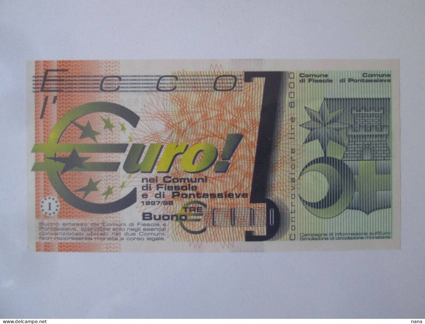 Italy 3 Euro 1997/98 Specimen UNC Fiesole & Pontassieve - [ 9] Colecciones