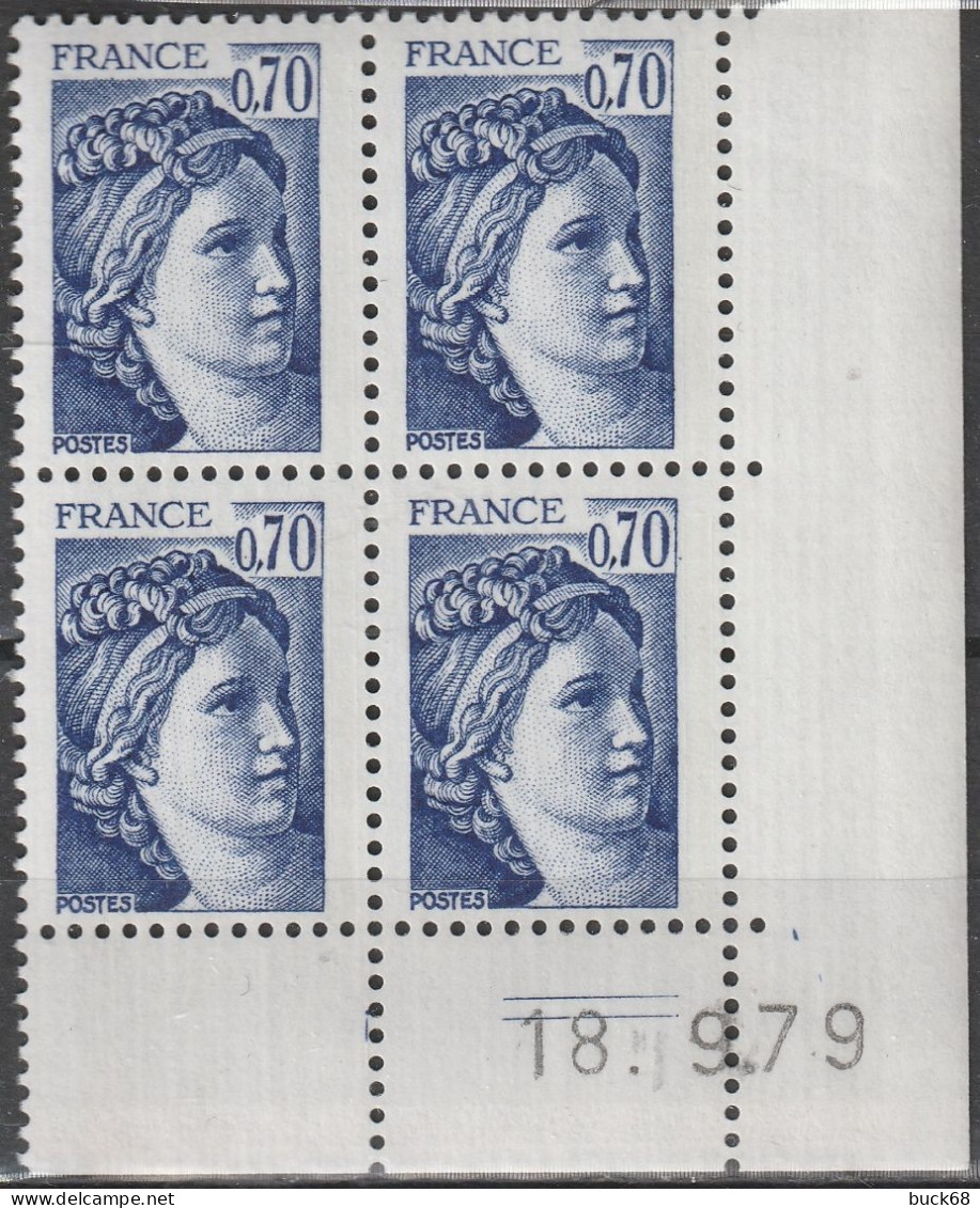FRANCE 2056 ** MNH Type Sabine De David Bloc De 4 Coin Daté Du 18. 9.79 Septembre 1979 + Double Trait - 1970-1979