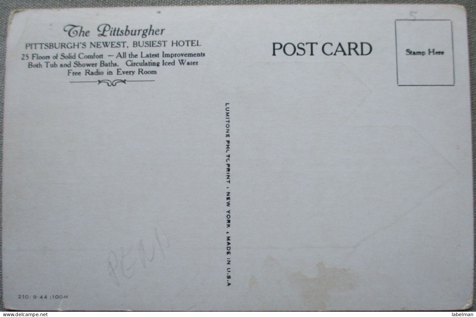 USA UNITED STATES PITTSBURGH PITTSBURGHER HOTEL KARTE CARD POSTCARD CARTE POSTALE ANSICHTSKARTE CARTOLINA POSTKARTE - Atlanta