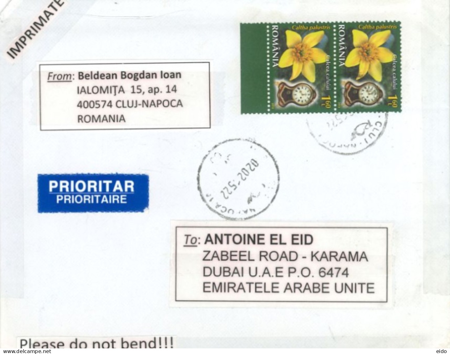 ROMANIA  - 2015,  STAMPS COVER TO DUBAI. - Brieven En Documenten