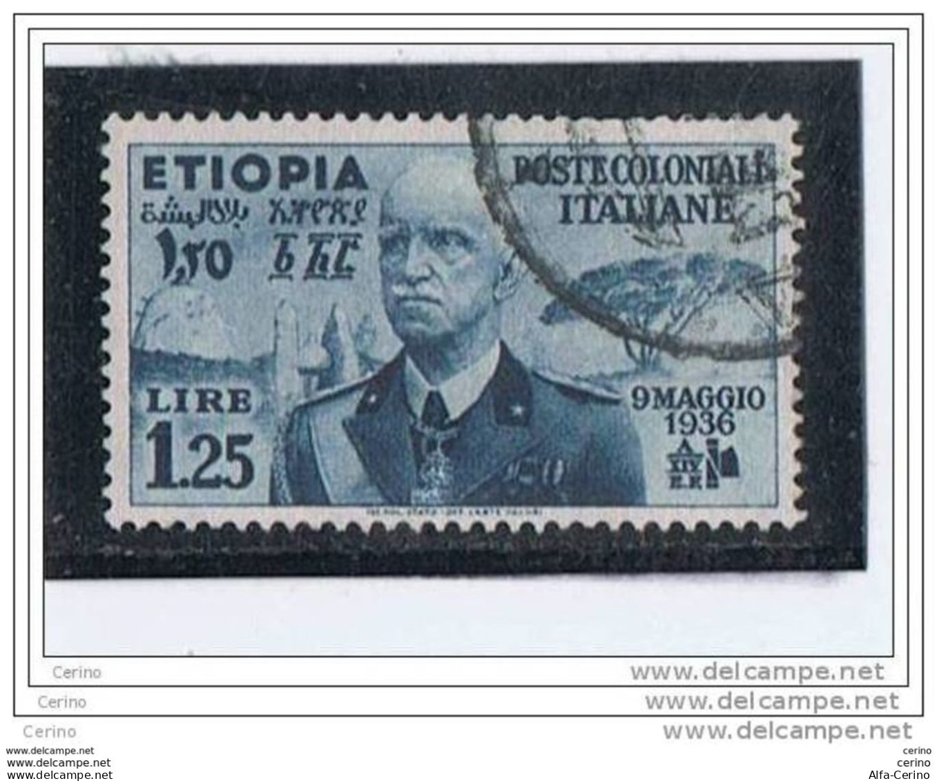 ETIOPIA:  1936  VITTORIO  EMAN. III° -  £. 1,25  GRIGIO  AZZURRO  US. -  SASS. 7 - Aethiopien