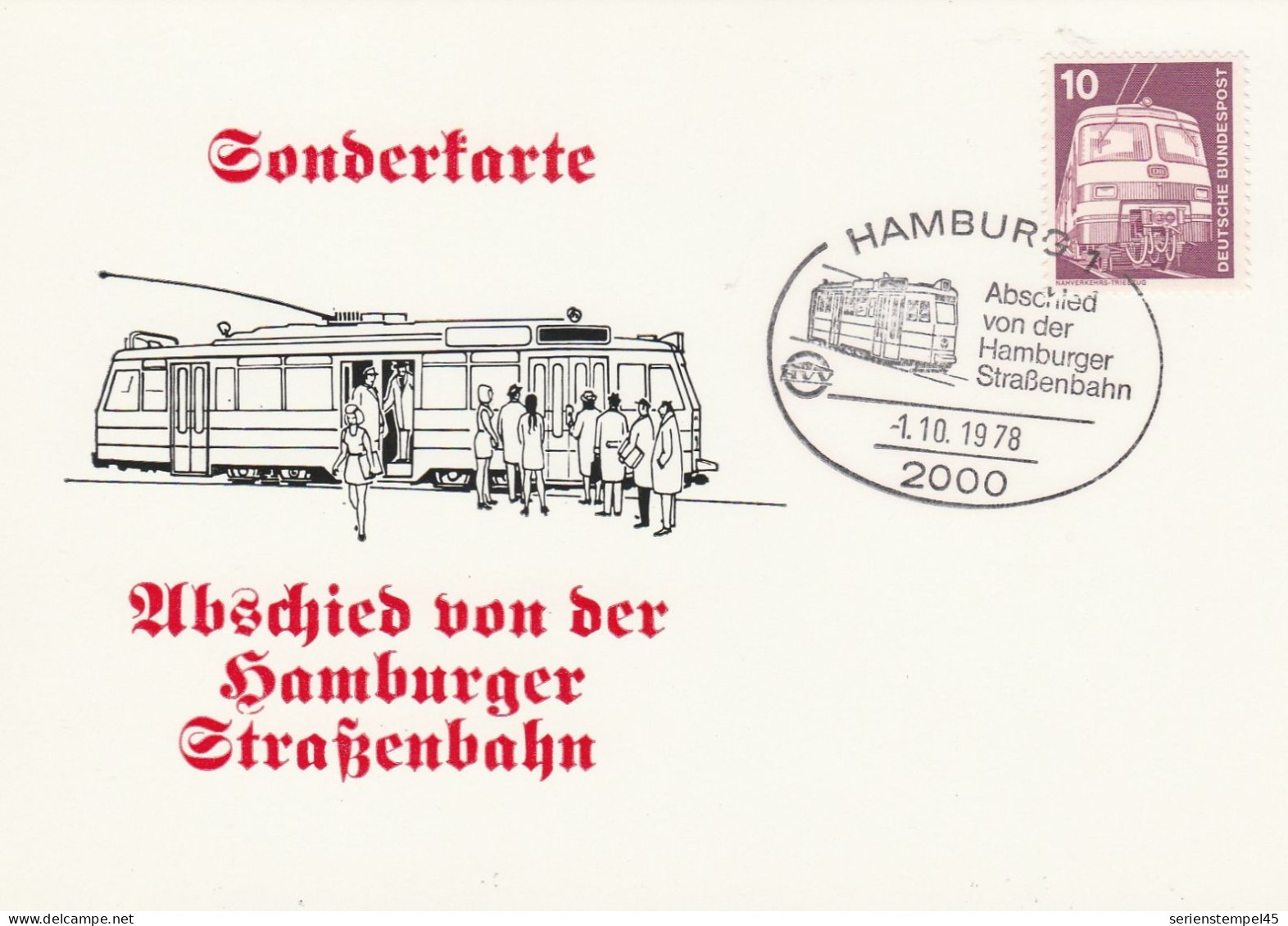 Motive  Verkehr & Transport  Strassenbahnen Sonderkarte 1978 Abschied Von Der Hamburger Straßenbahn - Tranvie