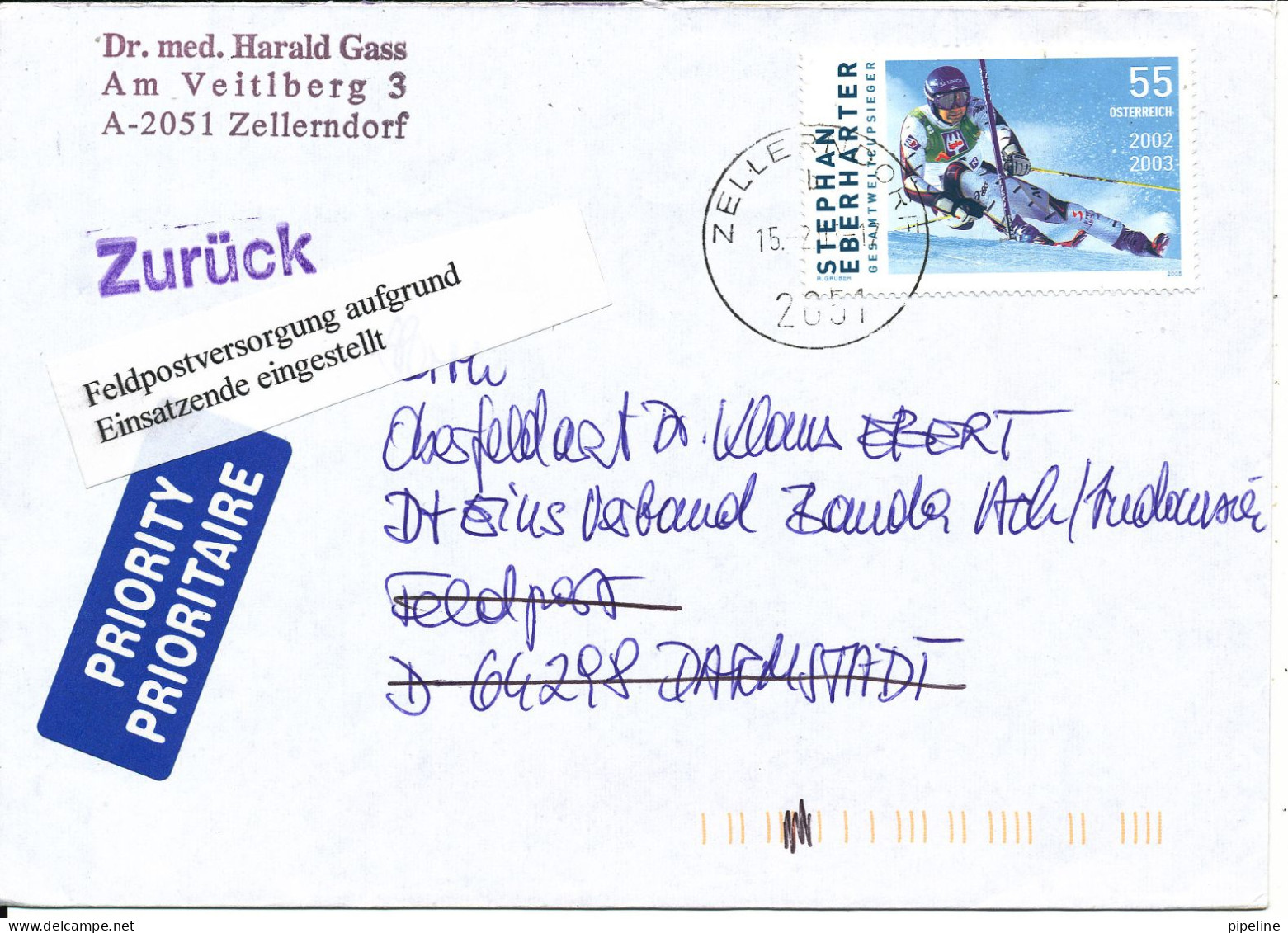 Switzerland Cover FELDPOST ?? Zellerndorf 15-2-2003 Sent To Germany - Briefe U. Dokumente