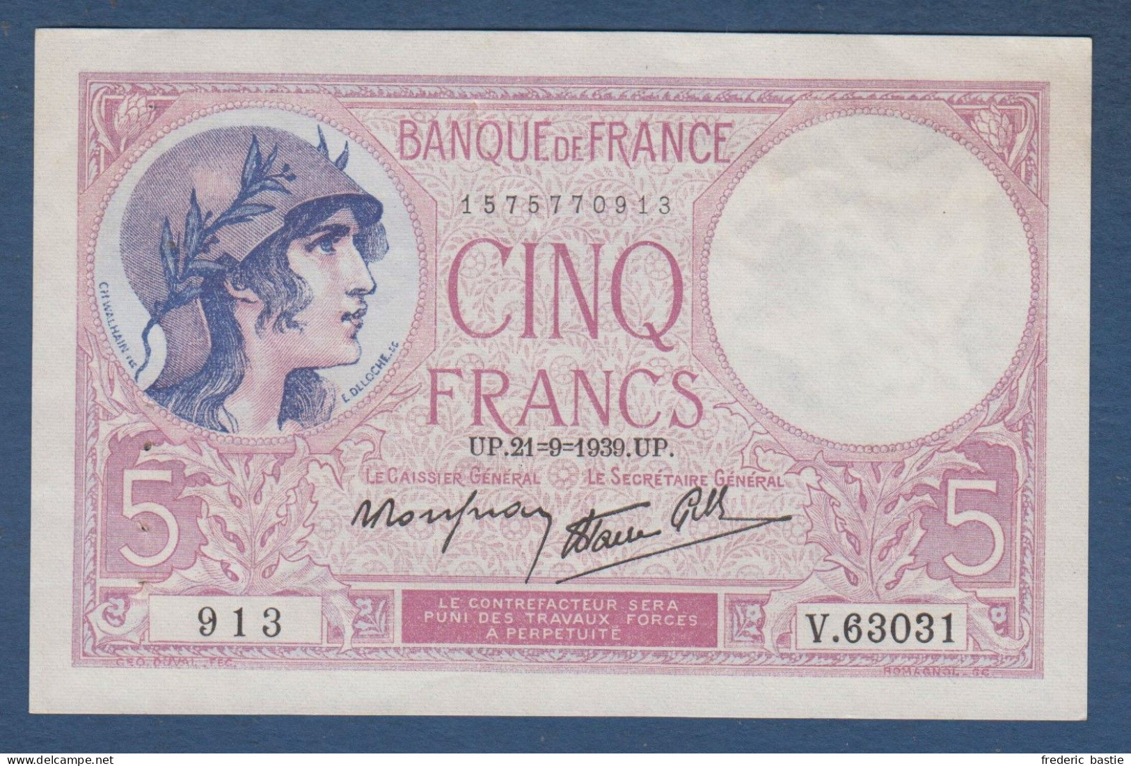 Billet 5 Francs Violet Du  21 - 9 - 1939 - 5 F 1917-1940 ''Violet''