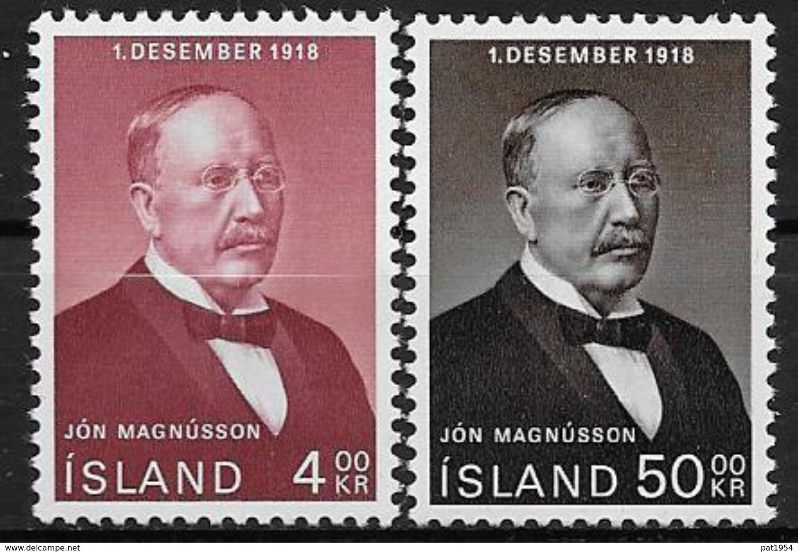 Islande 1968 N° 379/380  Neufs ** MNH 50 Ans De L'indépendance Jon Magnusson - Neufs