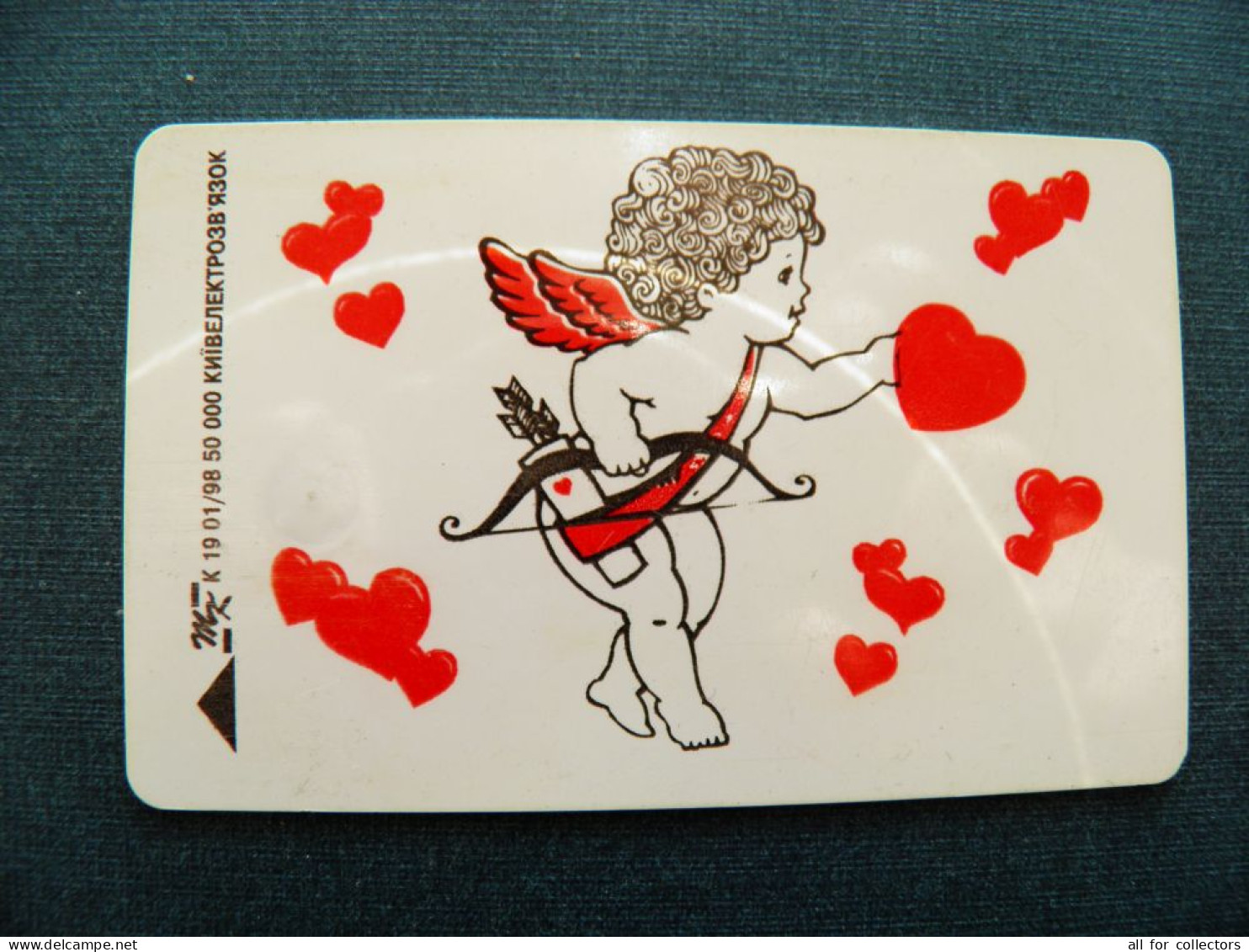 Phonecard Chip Happy Valentine's Day Angel Bow Arrow K19 01/98 50,000ex. 840 Units Prefix Nr.EZh (in Cyrillic)  UKRAINE - Ukraine