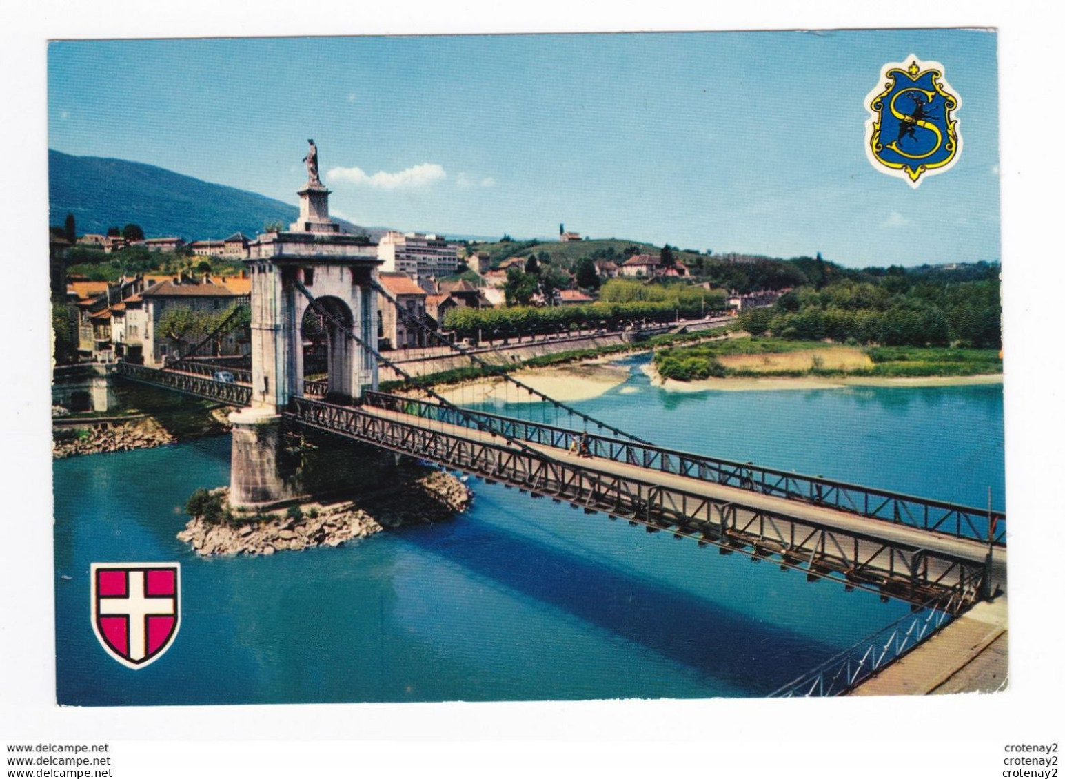 74 SEYSSEL Notre Dame De Seyssel Et Le Rhône En 1972 Beau Pont Suspendu Renault 4CV VOIR DOS - Seyssel