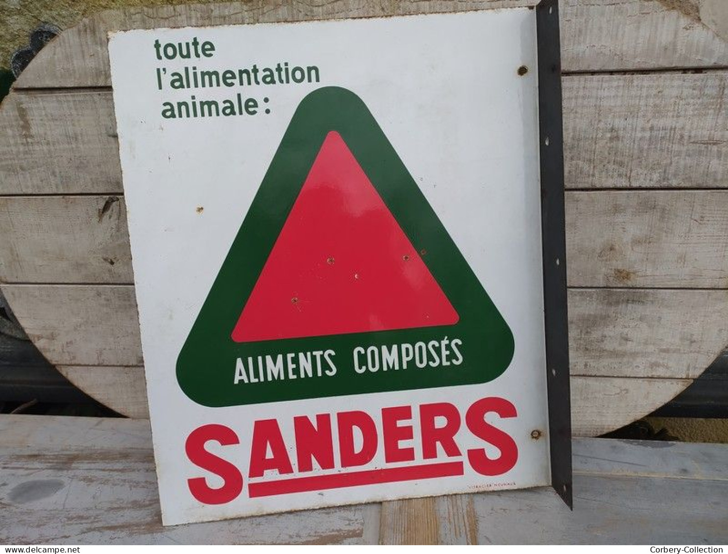 Ancien Plaque Enseigne Émaillée Publicitaire Aliments Composés Sanders Agricole - Placas Esmaltadas (desde 1961)