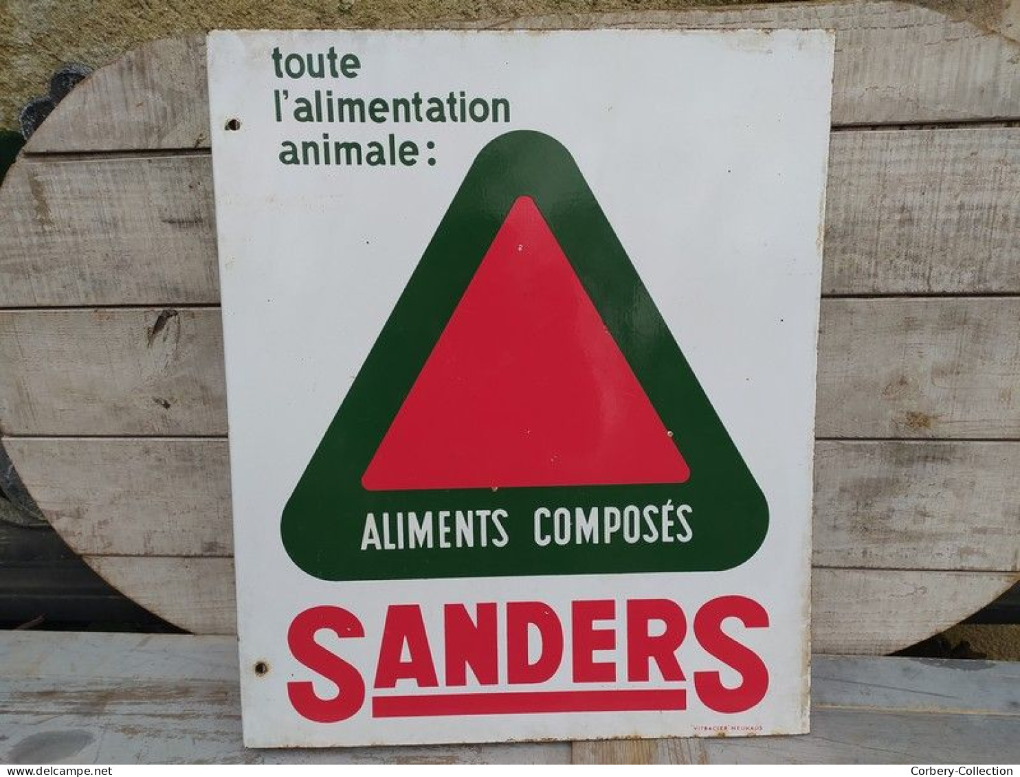 Ancien Plaque Enseigne Émaillée Publicitaire Aliments Composés Sanders Agricole - Emailplaten (vanaf 1961)