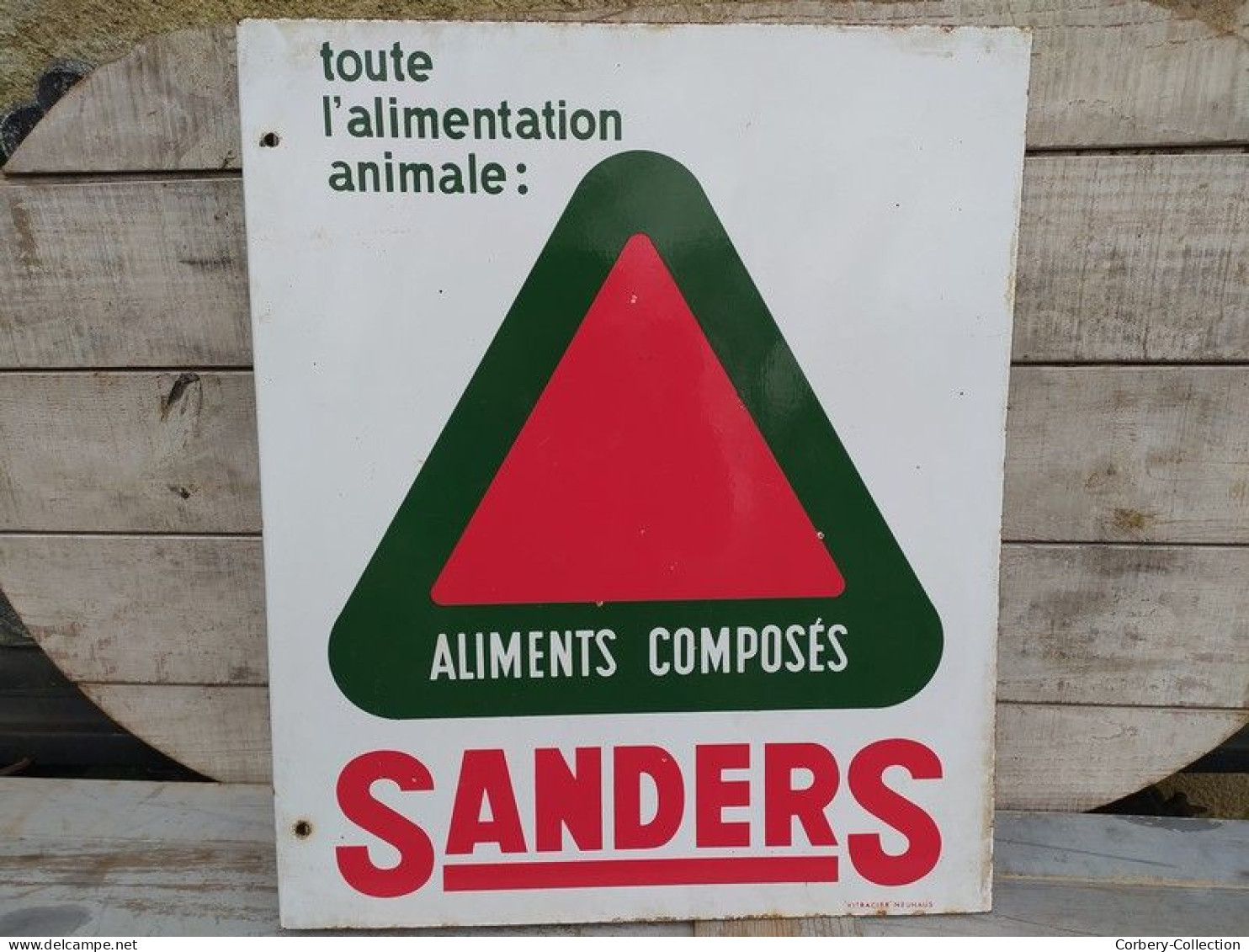 Ancien Plaque Enseigne Émaillée Publicitaire Aliments Composés Sanders Agricole - Targhe Smaltate (a Partire Dal 1961)