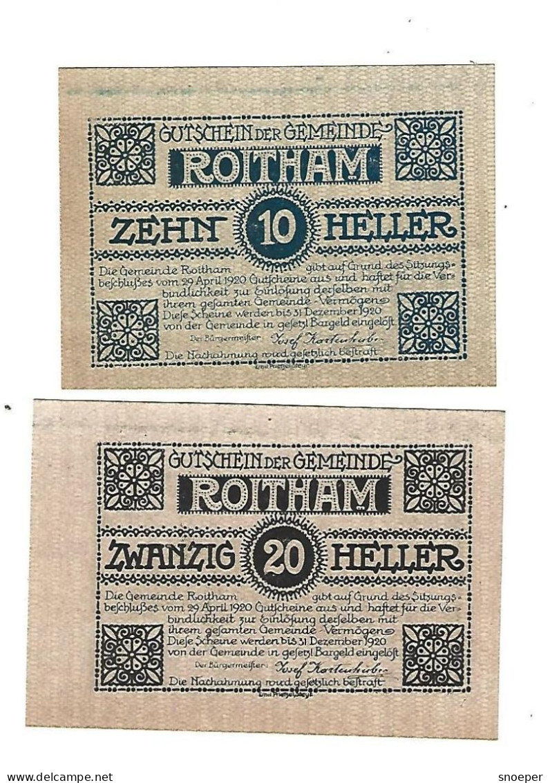 **notgeld   Austria  Roitham  10+20 Heller   843a - Oesterreich
