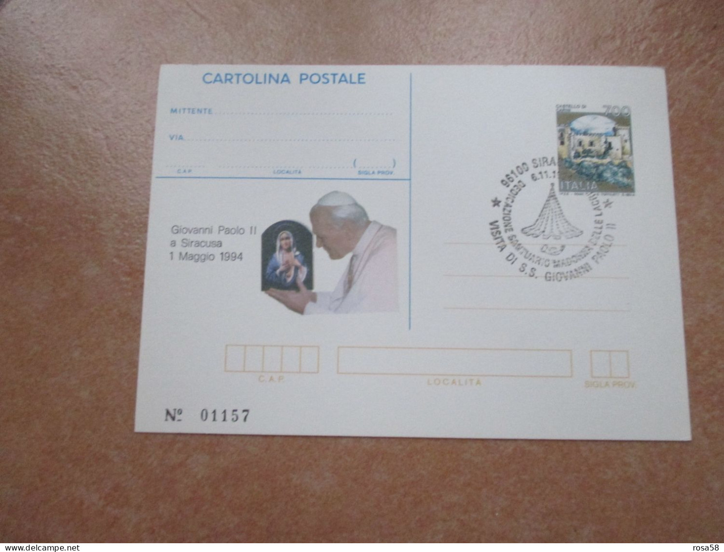 Cartolina Postale Numerata GIOVANNI PAOLO II A Siracusa 1 Maggio 1994 Tiratura Numerata Annullo Speciale - Cristianismo