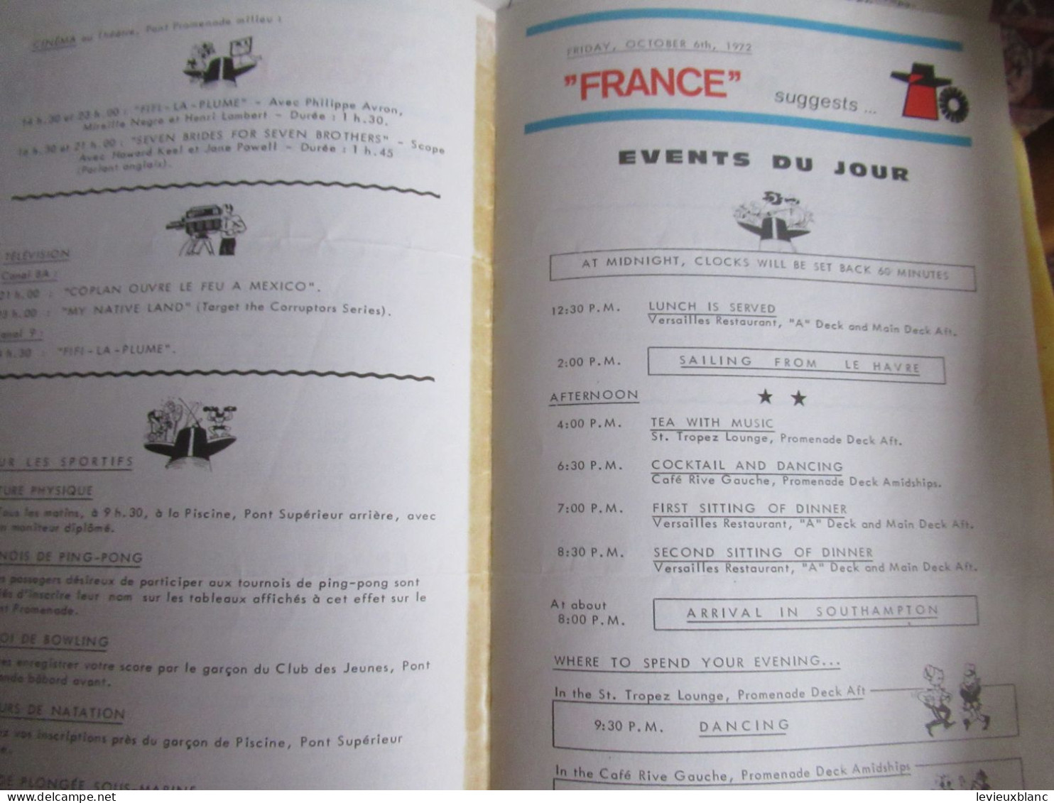 Croisière/ Paquebot " FRANCE"/ Programmes Quotidiens De La Journée/C.G. Transatlantique/ 6 Au 16 Octobre 1972    MAR124 - Other & Unclassified