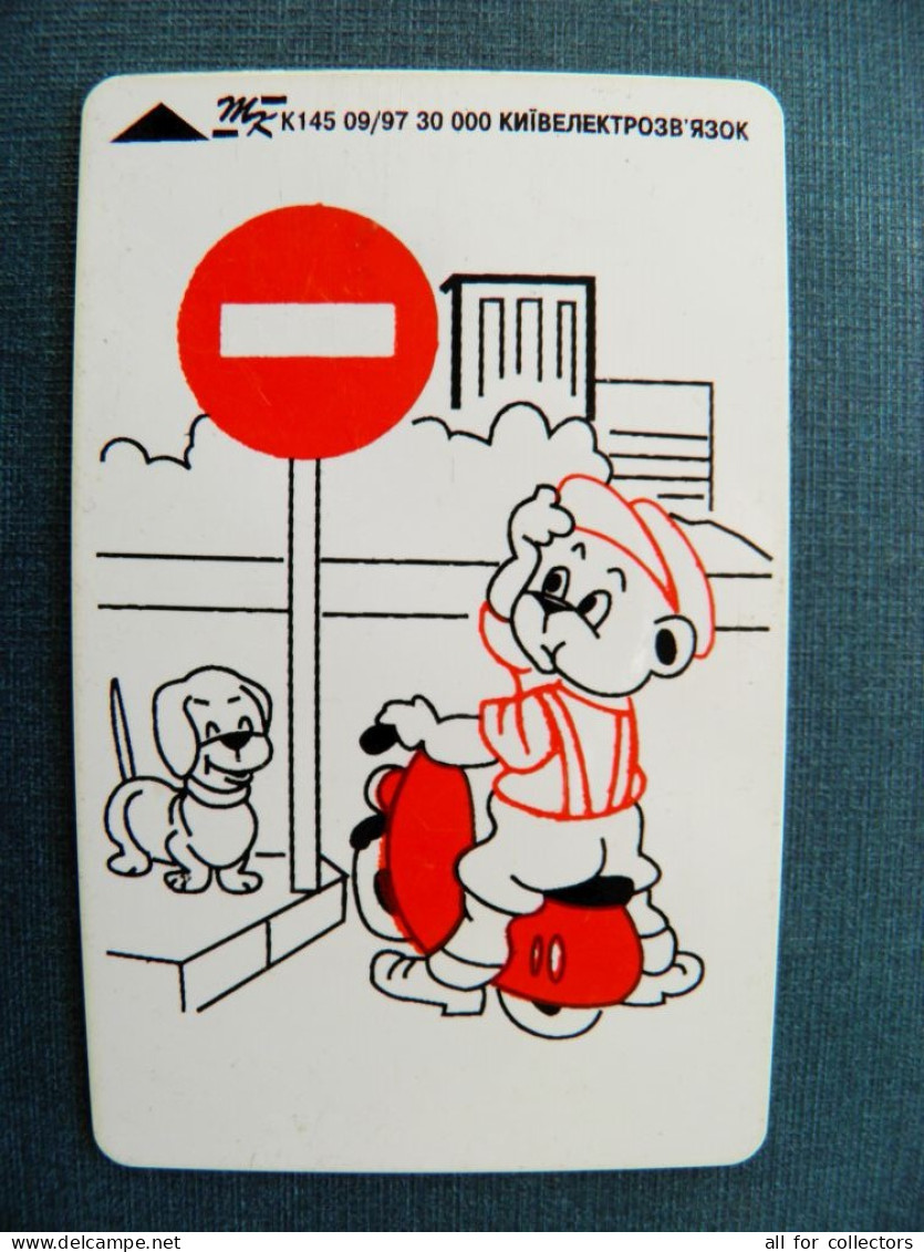 Phonecard Chip Cartoon Animals Dog Teddy Bear Traffic Sign K145 09/97 30,000ex. 1680 Units UKRAINE - Oekraïne