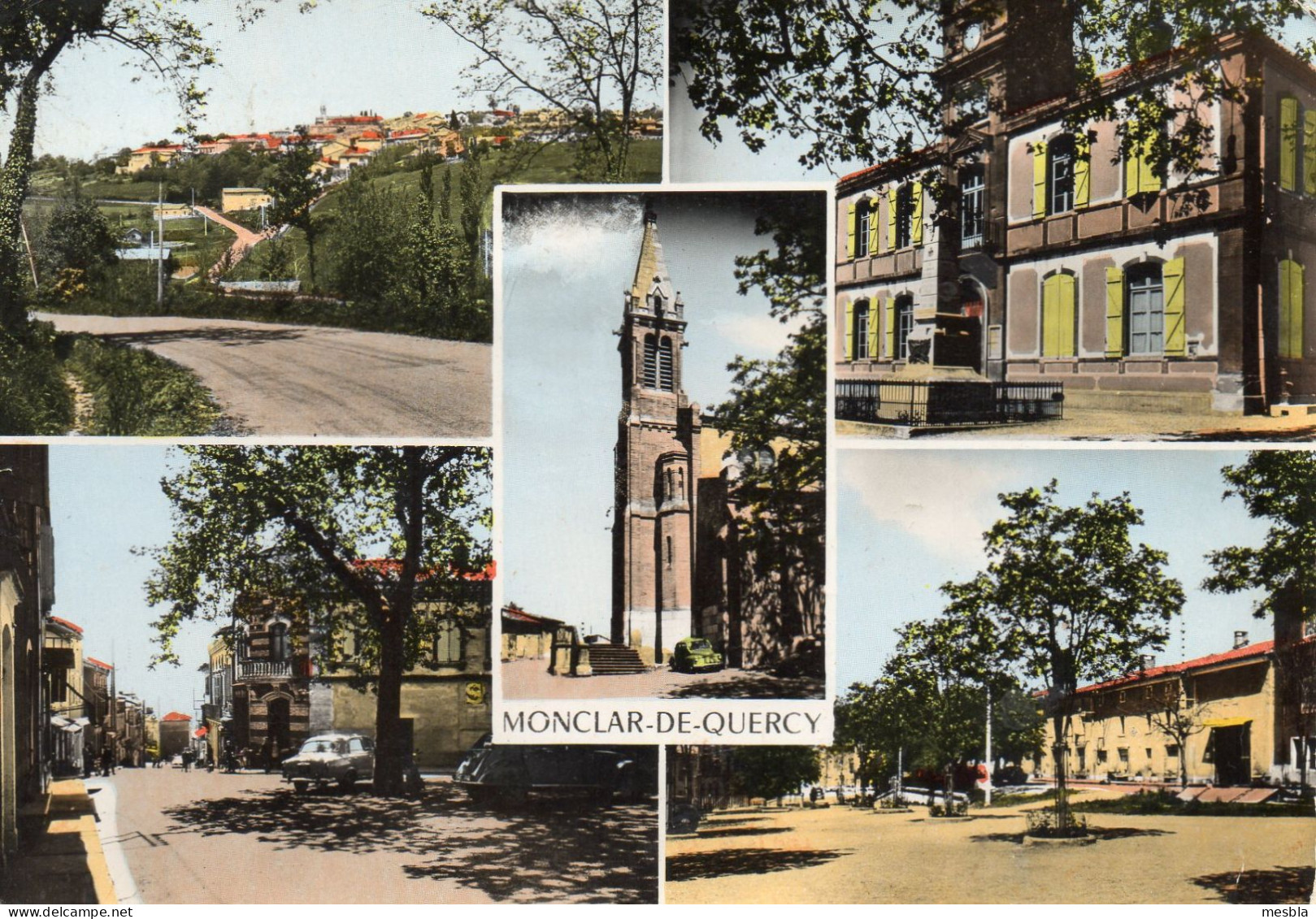 CPSM -   MONCLAR - DE - QUERCY  (82)  Vue Générale - L' Hotel De Ville -  L' église - Grand' Rue - Les Promenades - Montclar De Quercy