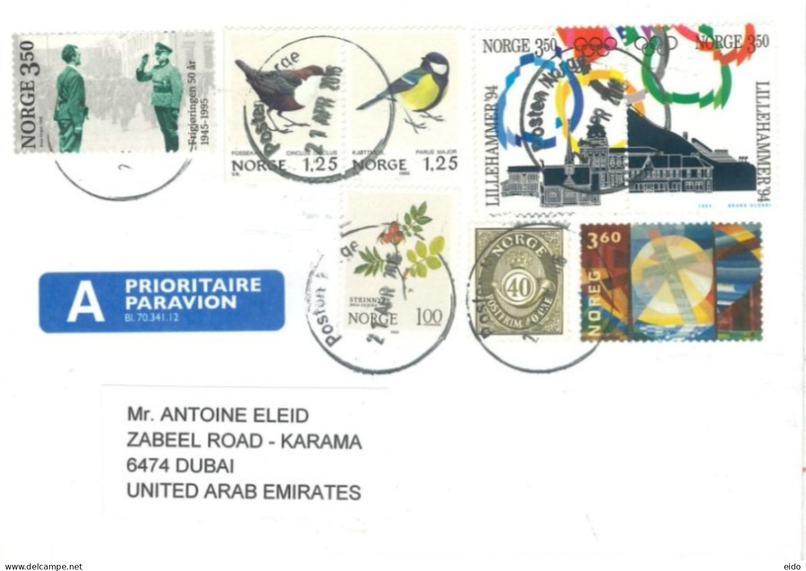 NORWAY - 2016, STAMPS COVER TO DUBAI. - Lettres & Documents