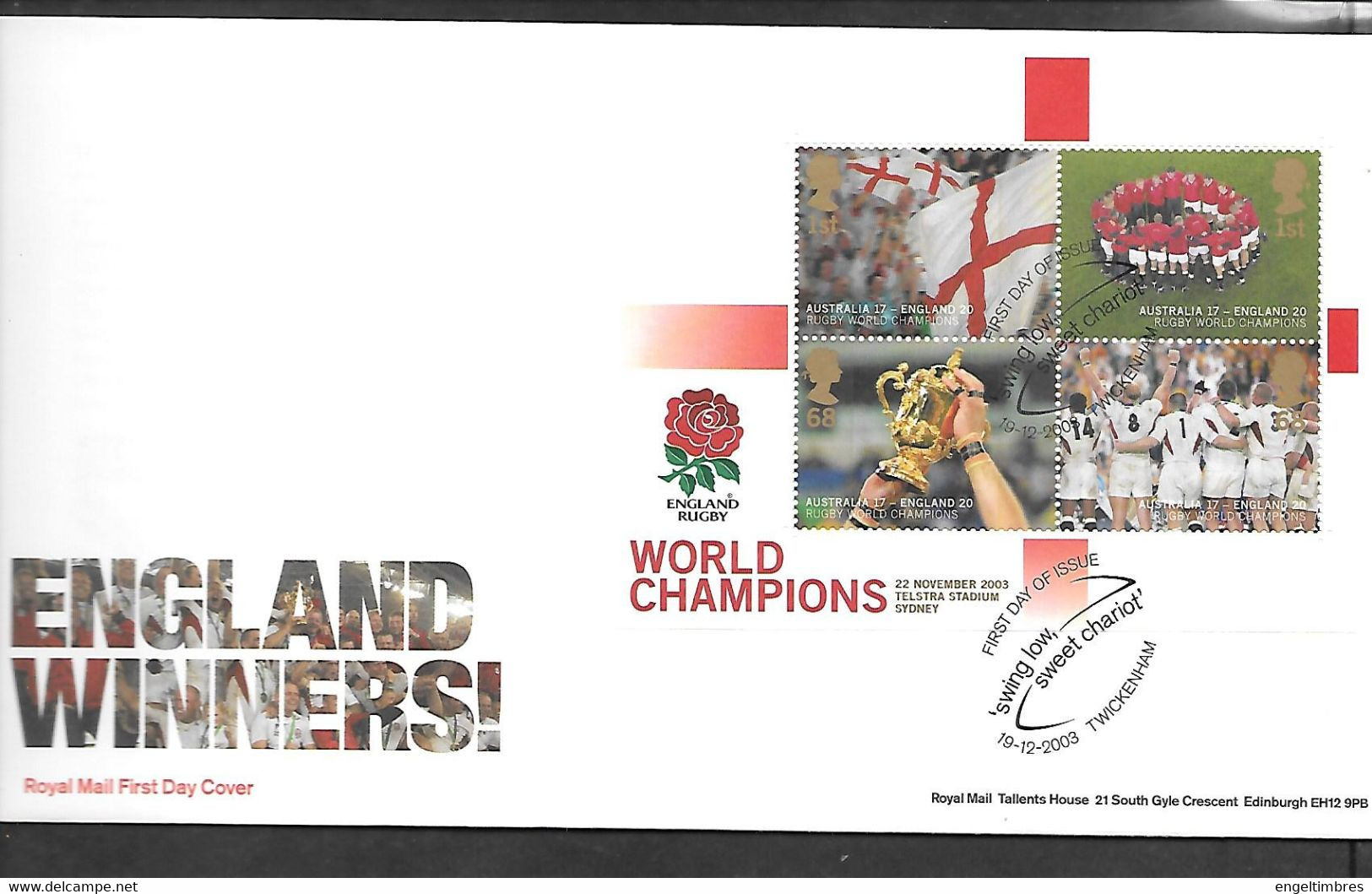 GB - 2003  World Rugby Champions  MINISHEET  FDC Or  USED  "ON PIECE" - SEE NOTES  And Scans - Gebruikt