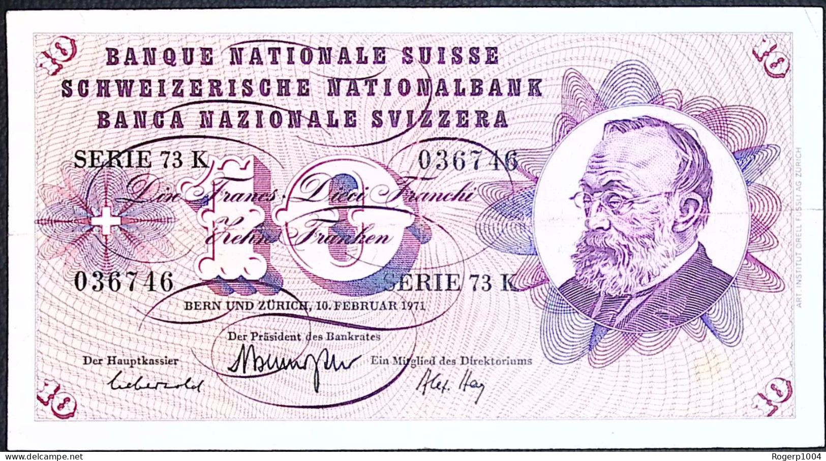 SUISSE/SWITZERLAND * 10 Francs * G. Keller * 10/02/1971 * Etat/Grade SUP/XXF - Zwitserland
