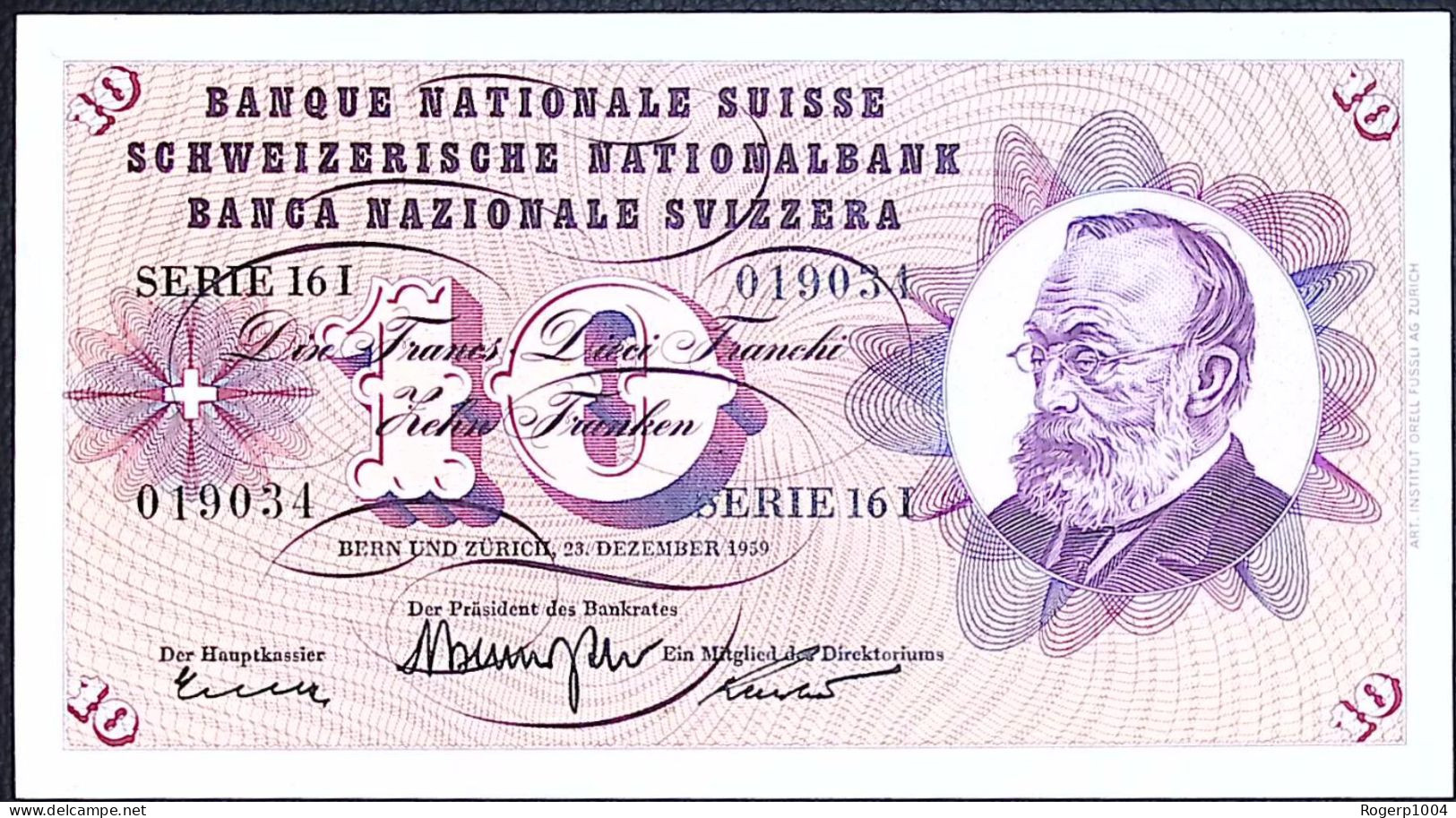 SUISSE/SWITZERLAND * 10 Francs * G. Keller * 23/12/1959 * Etat/Grade SPL/aUNC - Suisse