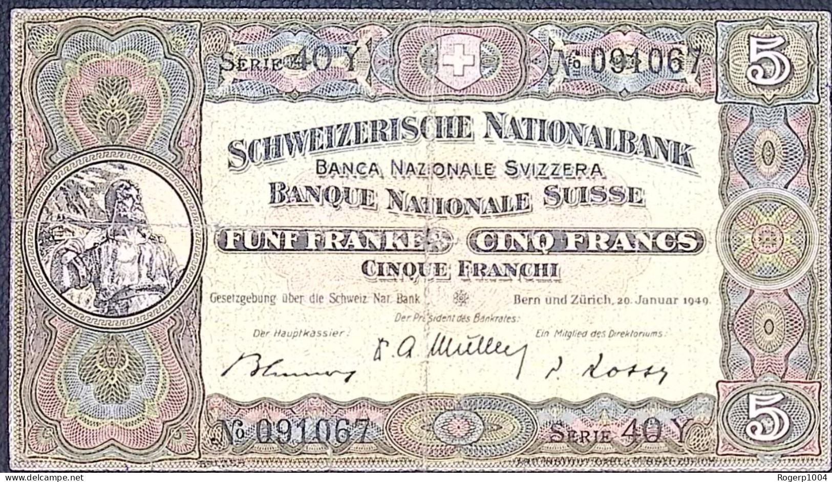 SUISSE/SWITZERLAND * 5 Francs * Tell * 20/01/1949 * Etat/Grade TB/F - Svizzera