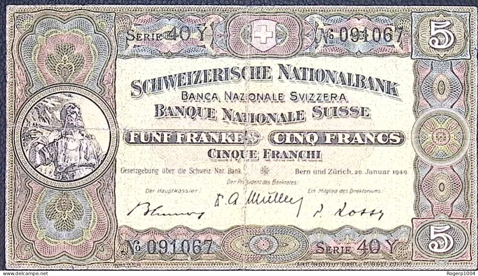 SUISSE/SWITZERLAND * 5 Francs * Tell * 20/01/1949 * Etat/Grade TB/F - Suisse