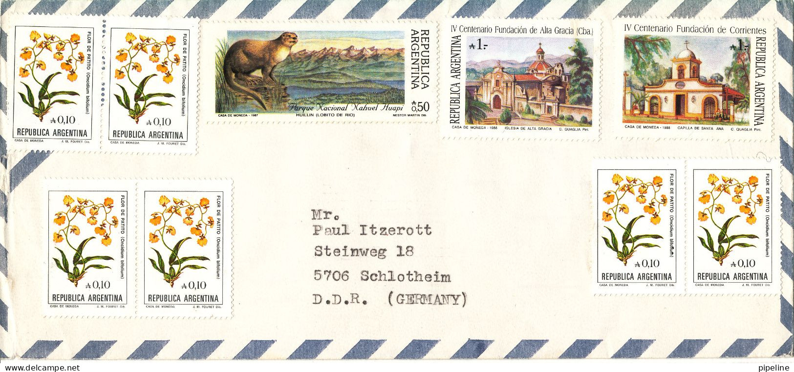 Argentina Air Mail Cover Sent To Germany 1988 With A Lot Of  Topic Stamps But No Postmark On Stamps And Cover - Luftpost