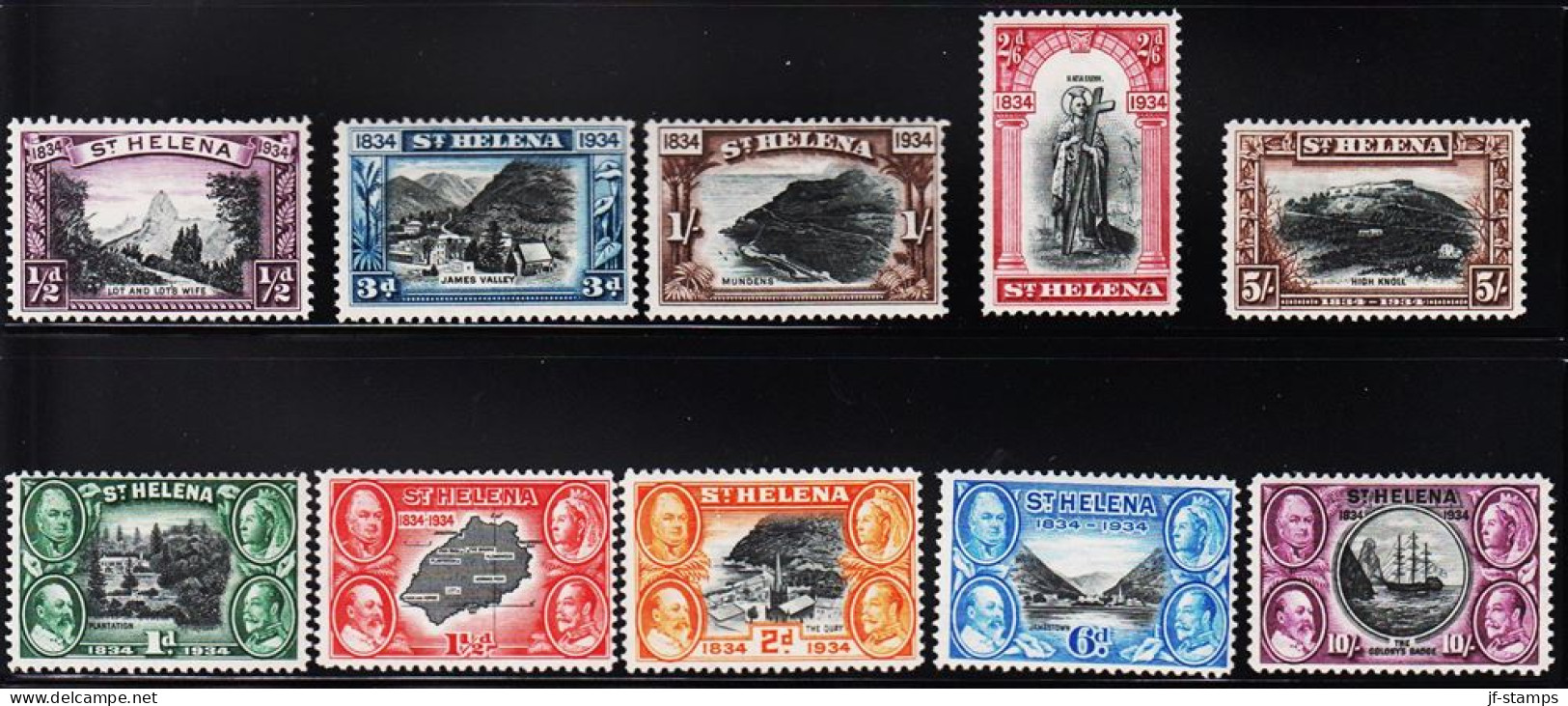 1934. St. Helena 100 Years Colony. Complete Set With 10 Stamps. Top Values Very Very Lightl... (Michel 80-89) - JF190605 - Saint Helena Island