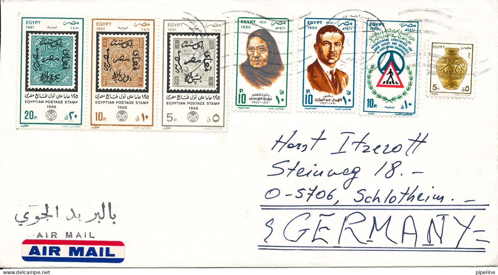 Egypt Cover Sent Air Mail To Germany 9-4-1991 Topic Stamps - Lettres & Documents