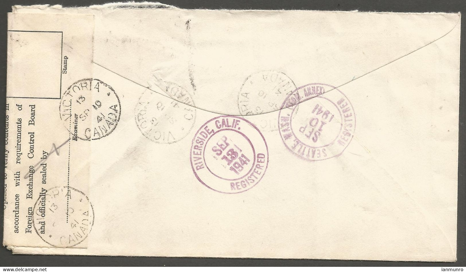 1941 Registered Cover 13c Rate With Uprated GVI PSE CDS Victoria BC FECB - Storia Postale