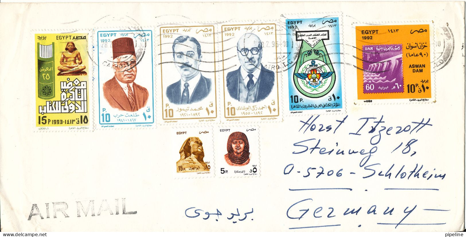 Egypt Cover Sent Air Mail To Germany 28-2-1993 Topic Stamps - Cartas & Documentos