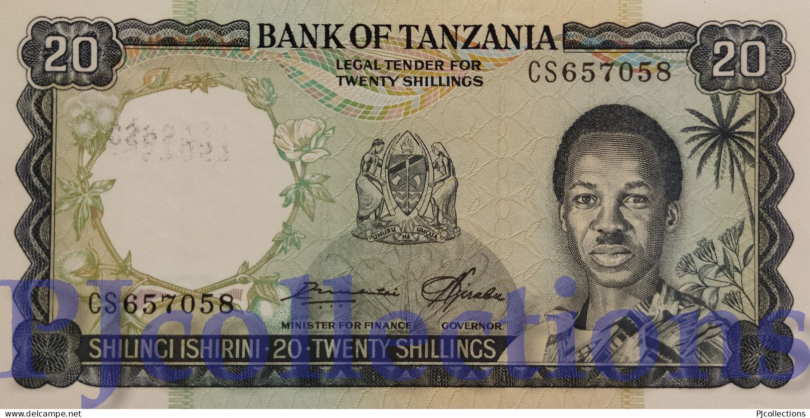 TANZANIA 20 SHILINGI 1966 PICK 3e UNC C/ERRORE DI STAMPA - W/ PRINTING ERROR - Tansania