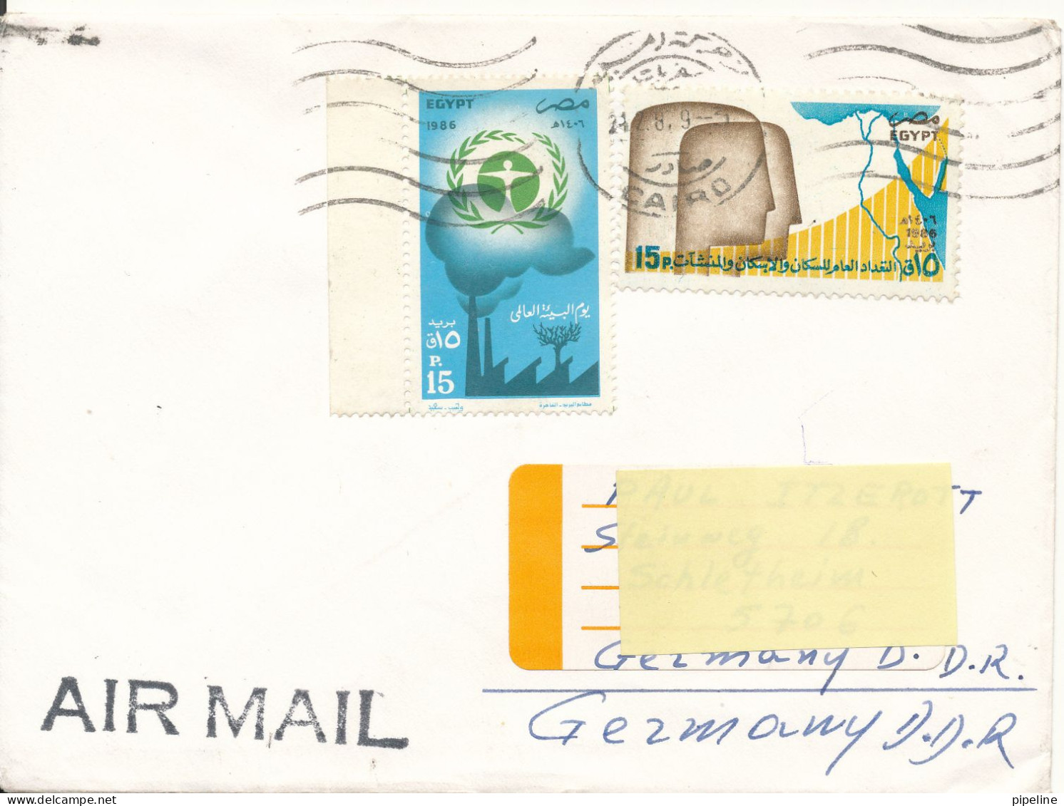 Egypt Cover Sent Air Mail To Germany DDR Topic Stamps - Briefe U. Dokumente