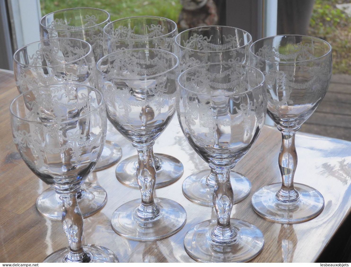 -8 VERRES CRISTAL Gravé SAINT LOUIS BARTHOLDI XIXe table vitrine collection  E