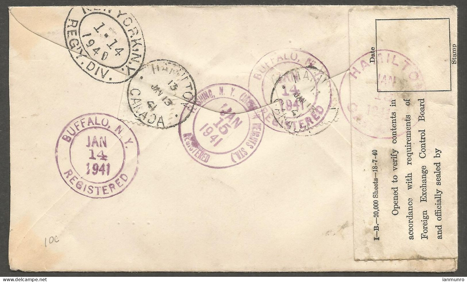 1941 Registered Cover 13c Halifax Harbour CDS Hamilton Ontario To USA FECB - Histoire Postale